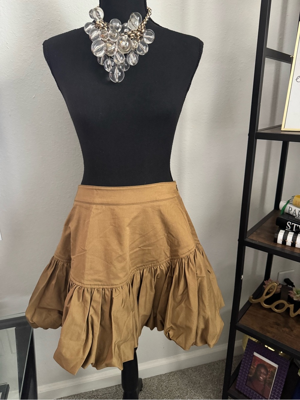Bubble Hem Mini Skirt in Tan